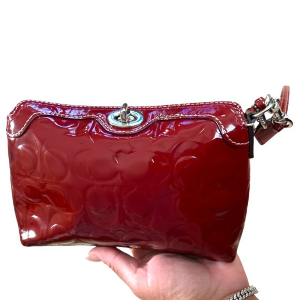 Coach Wristlet Crimson Red Patent Leather Signature C